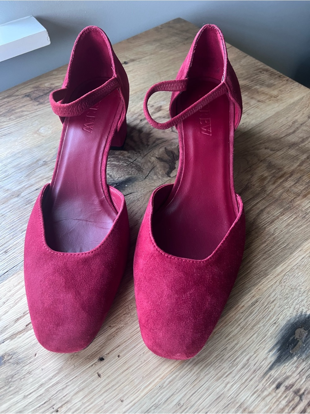 J Crew Mollie Elastic Strap Heel in Red Suede Size 8 - Picture 2 of 6